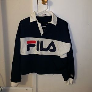 Navy FILA cropped collared sweatshirt